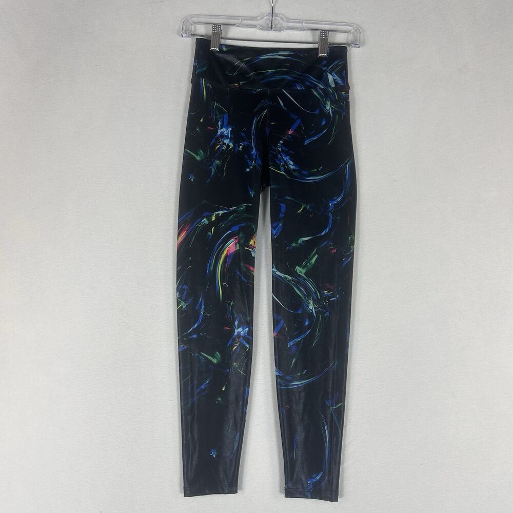 Heroine Sport Abstract Leggings Womens Small Black Metallic Shiney Stretch USA